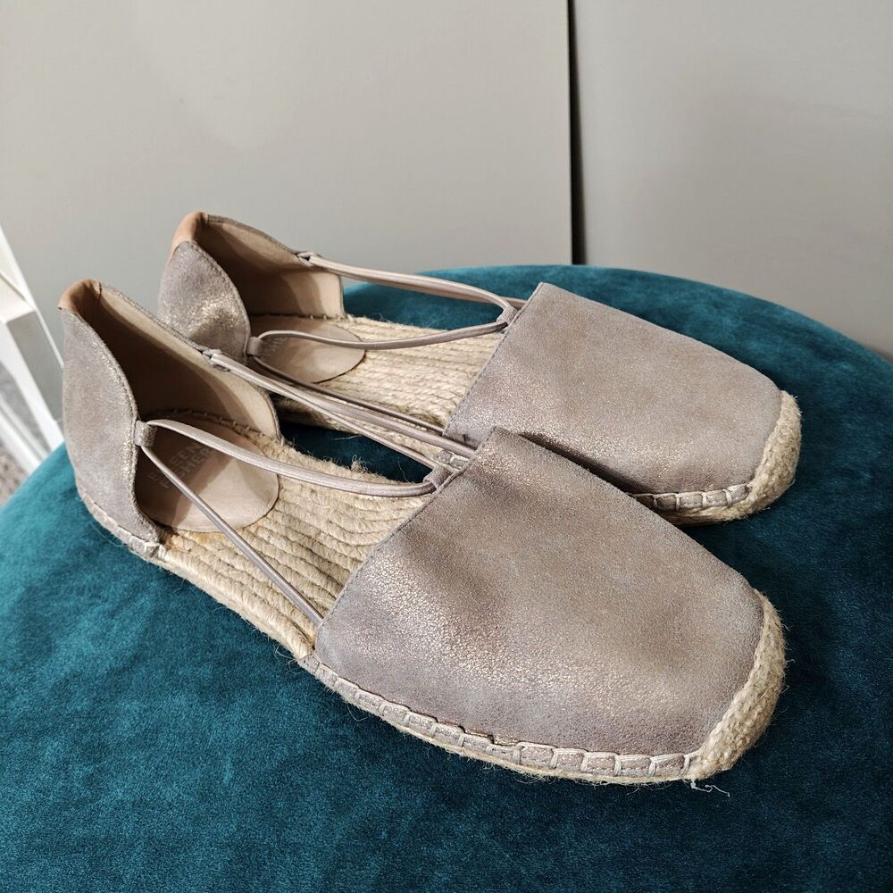 Eileen Fisher Lee Metallic Suede Espadrille Flats Womens Size 9.5 Platinum Color